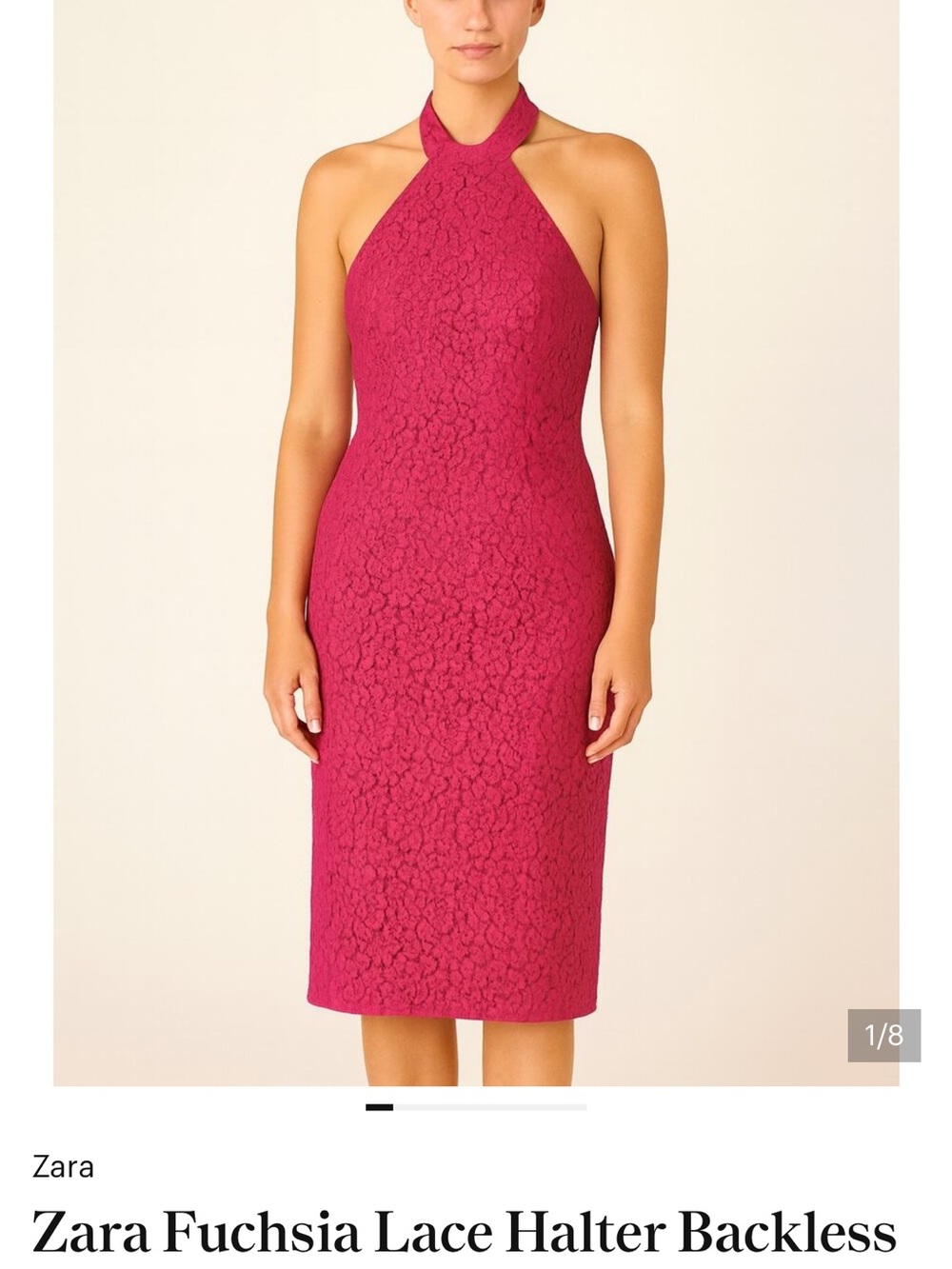 Zara Fuchsia Lace Halter Backless Midi Dress